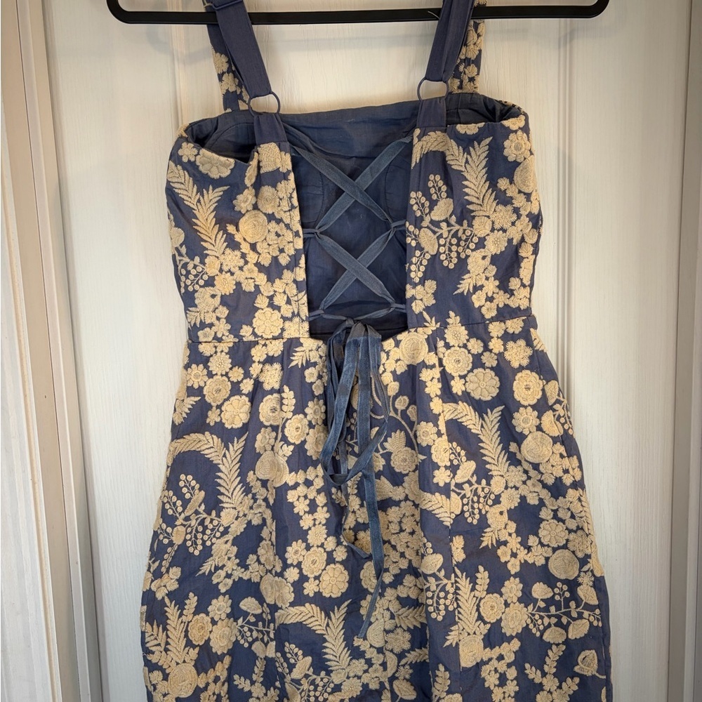 EDDY Floral Square-Neck Sundress in Navy and Cream - Picture 3 of 4